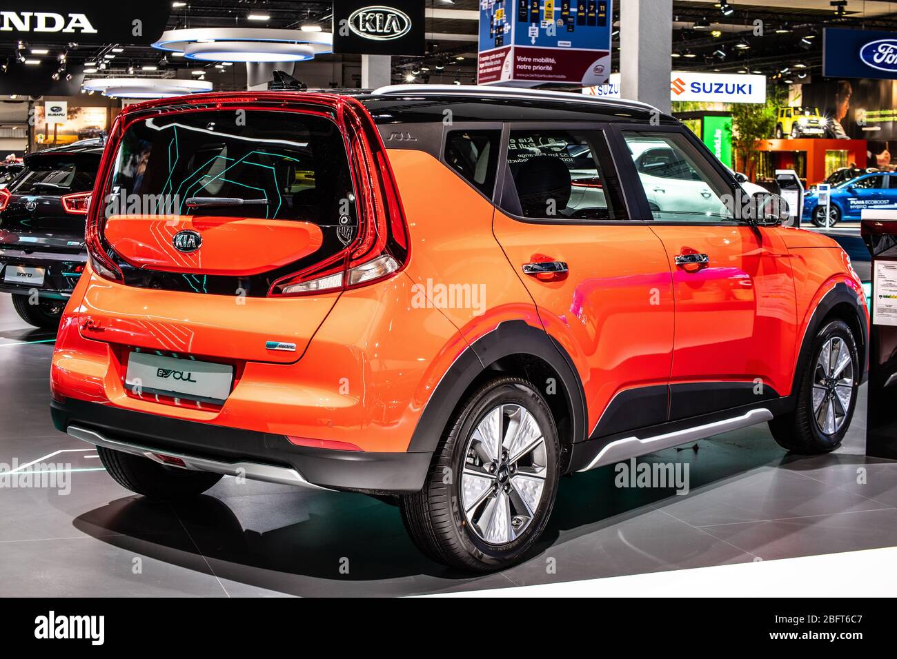 Brussels, Belgium, Jan 09, 2020: metallic red all-new Kia e-Soul EV at Brussels Motor Show, Third generation, SK3, produced by Kia Motor Stock Photo