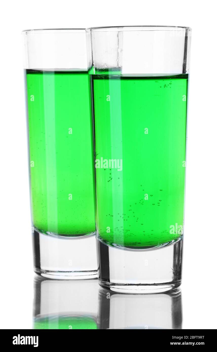 Two glasses of absinthe isolated on white Stock Photo