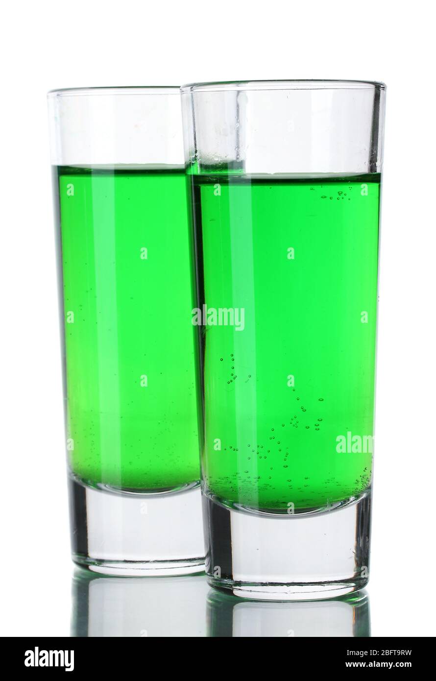 Two glasses of absinthe isolated on white Stock Photo