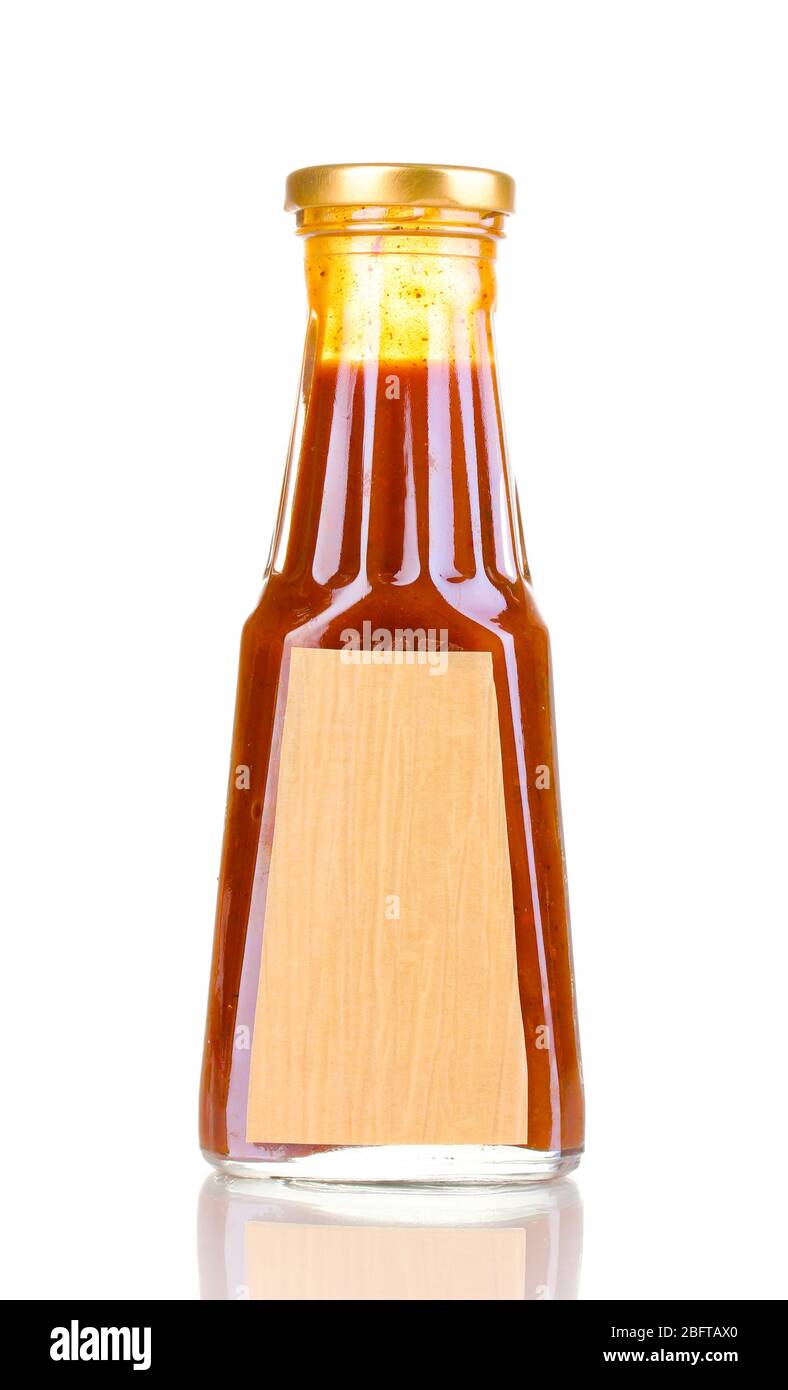 Tomato sauce in glass bottle isolated on white Stock Photo - Alamy