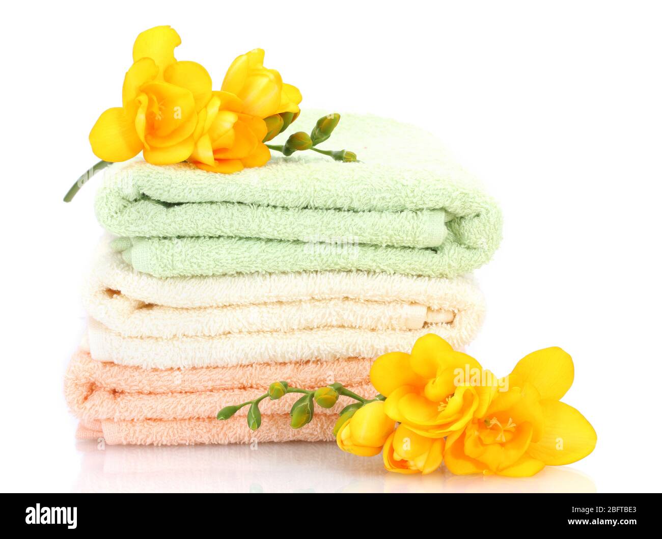 colorful towels and flowers isolated on white Stock Photo Alamy