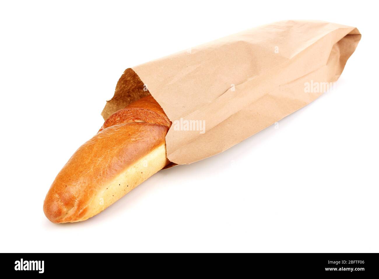 Aromatic baguette in paper bag isolated on white Stock Photo - Alamy