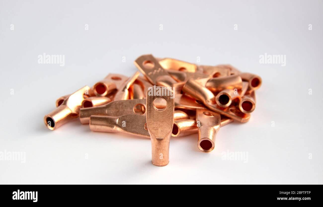 Copper electric terminals. connection tips for cables and wires Stock Photo Alamy