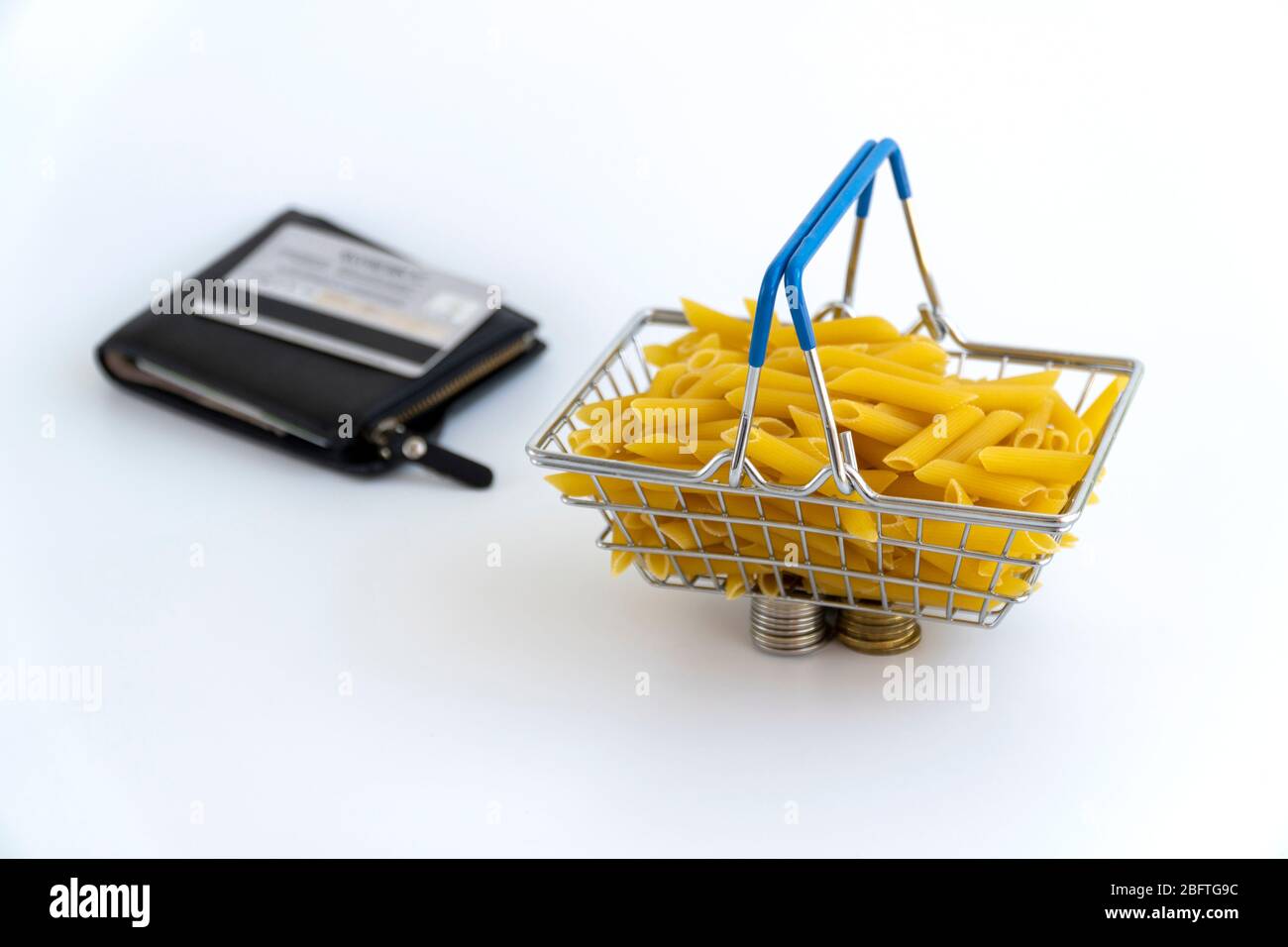 the noodles in the shopping basket. increase in pasta products prices