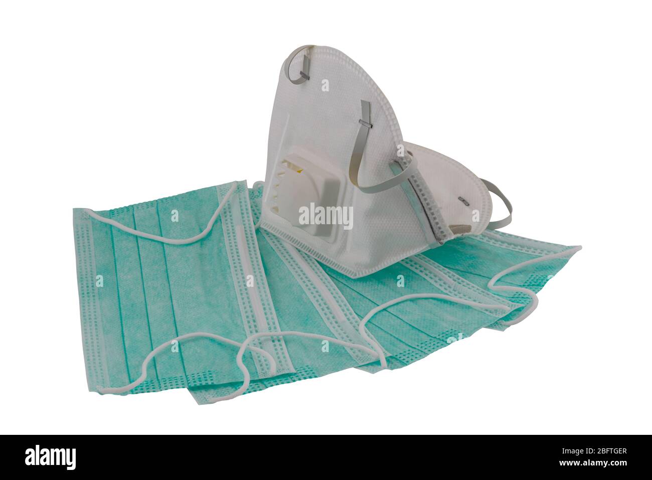 Masks for protect the small size of dust PM2.5 and The Coronavirus infection on white background with clipping path. Stock Photo
