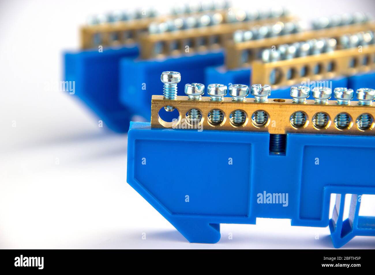 Electrical terminal blocks isolated on white background. connector or