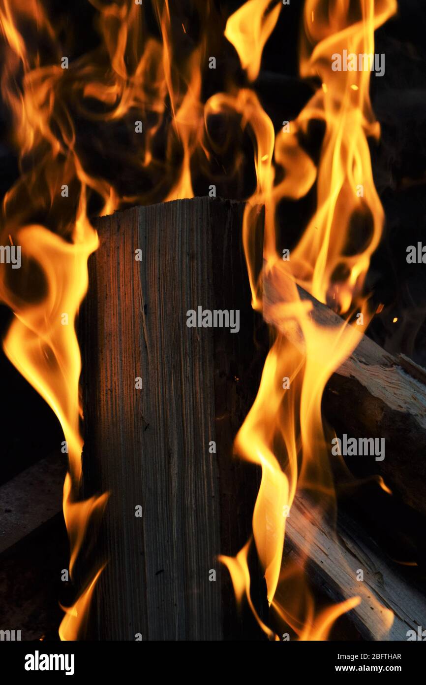 Logs on fire Stock Photo