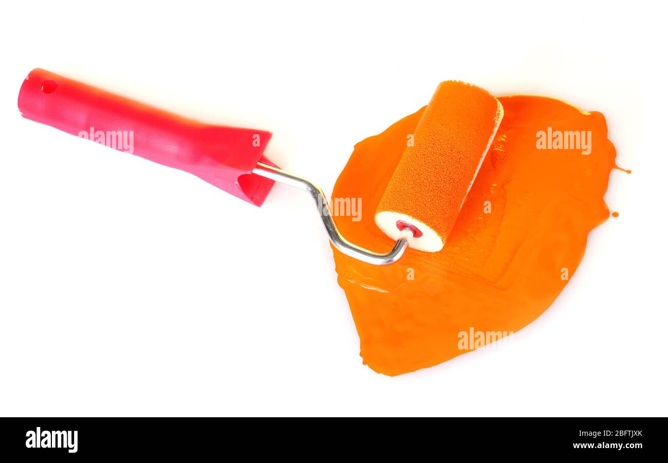Paint roller with colors isolated on white close-up Stock Photo - Alamy