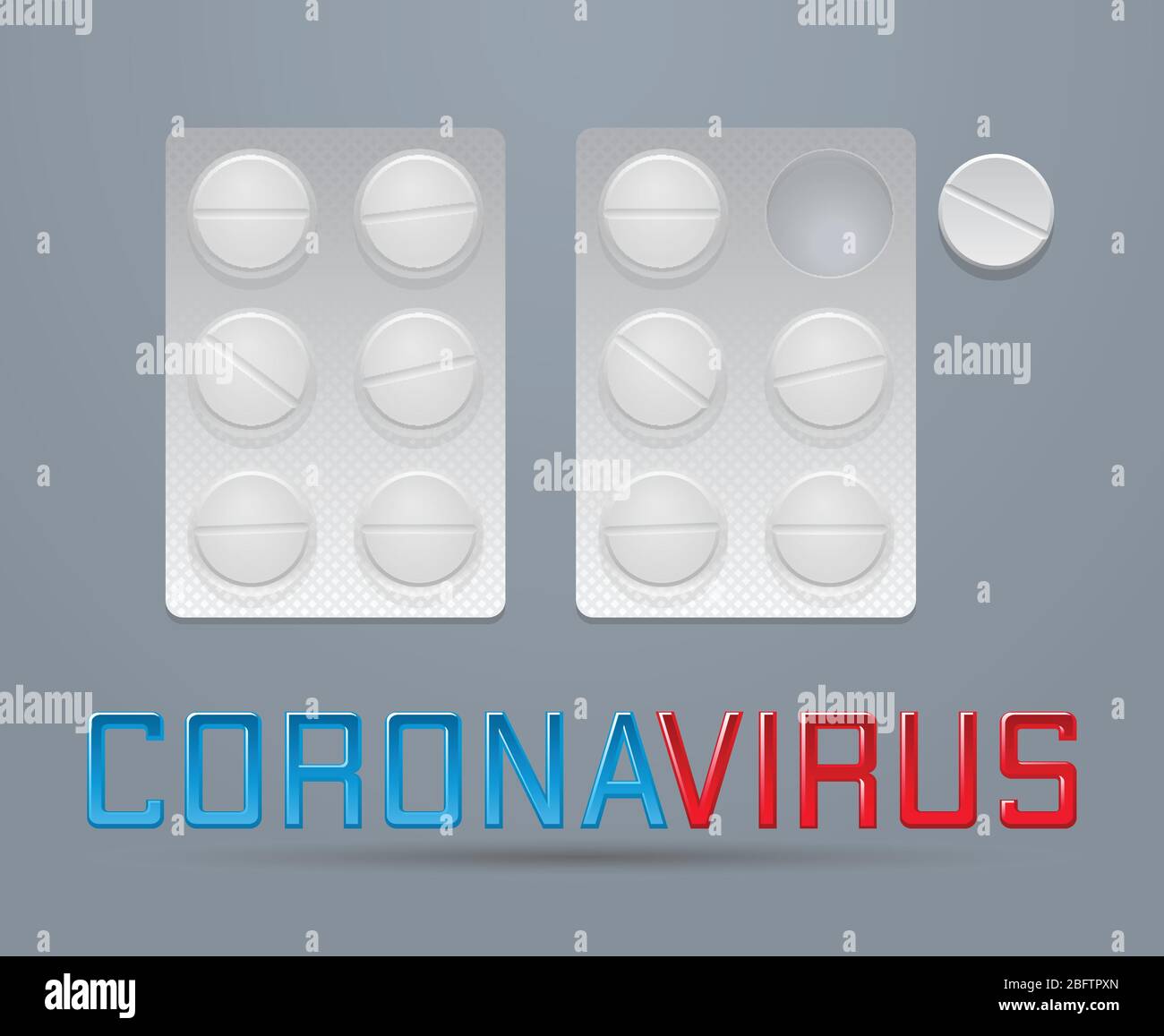 Vector round pills in two blister packs, coronavirus prevention concept, eps10 Stock Vector