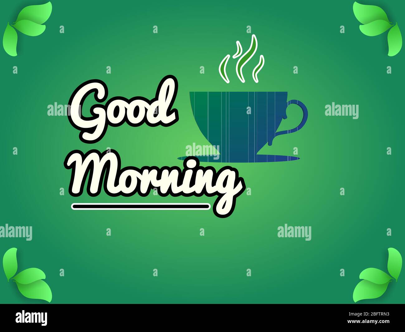 Good morning poster with cup and leaves. fresh nature concept ...