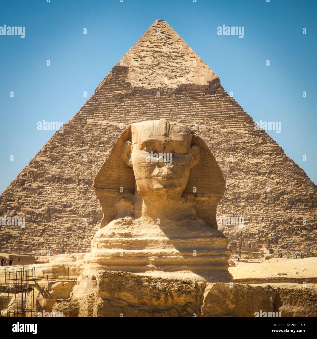 The Great Sphinx in Front of The Pyramid of Khafre Stock Photo