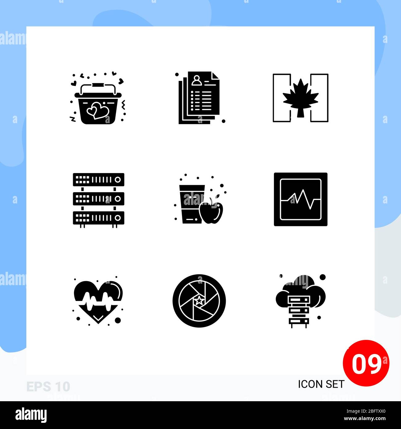 Set of 9 Modern UI Icons Symbols Signs for apple juice, hosting, flag, server, database Editable Vector Design Elements Stock Vector