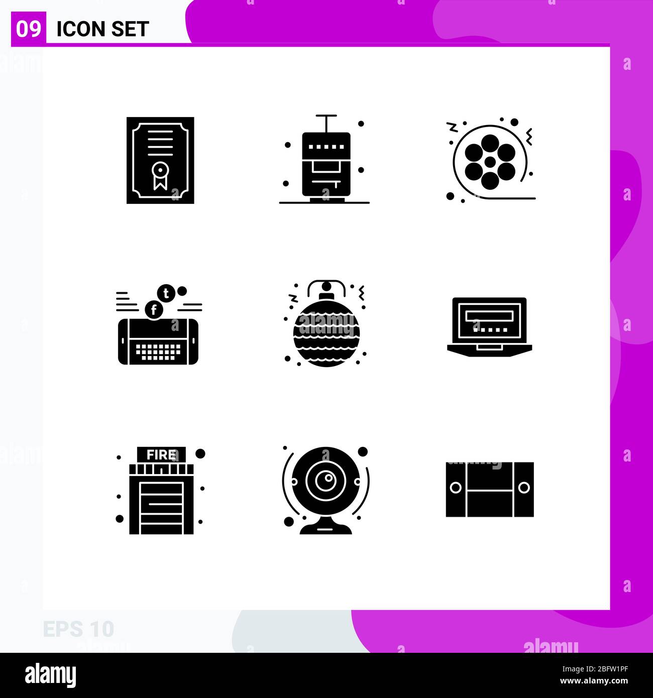 9 User Interface Solid Glyph Pack Of Modern Signs And Symbols Of Ball Facebook Movie Social Mobile Editable Vector Design Elements Stock Vector Image Art Alamy