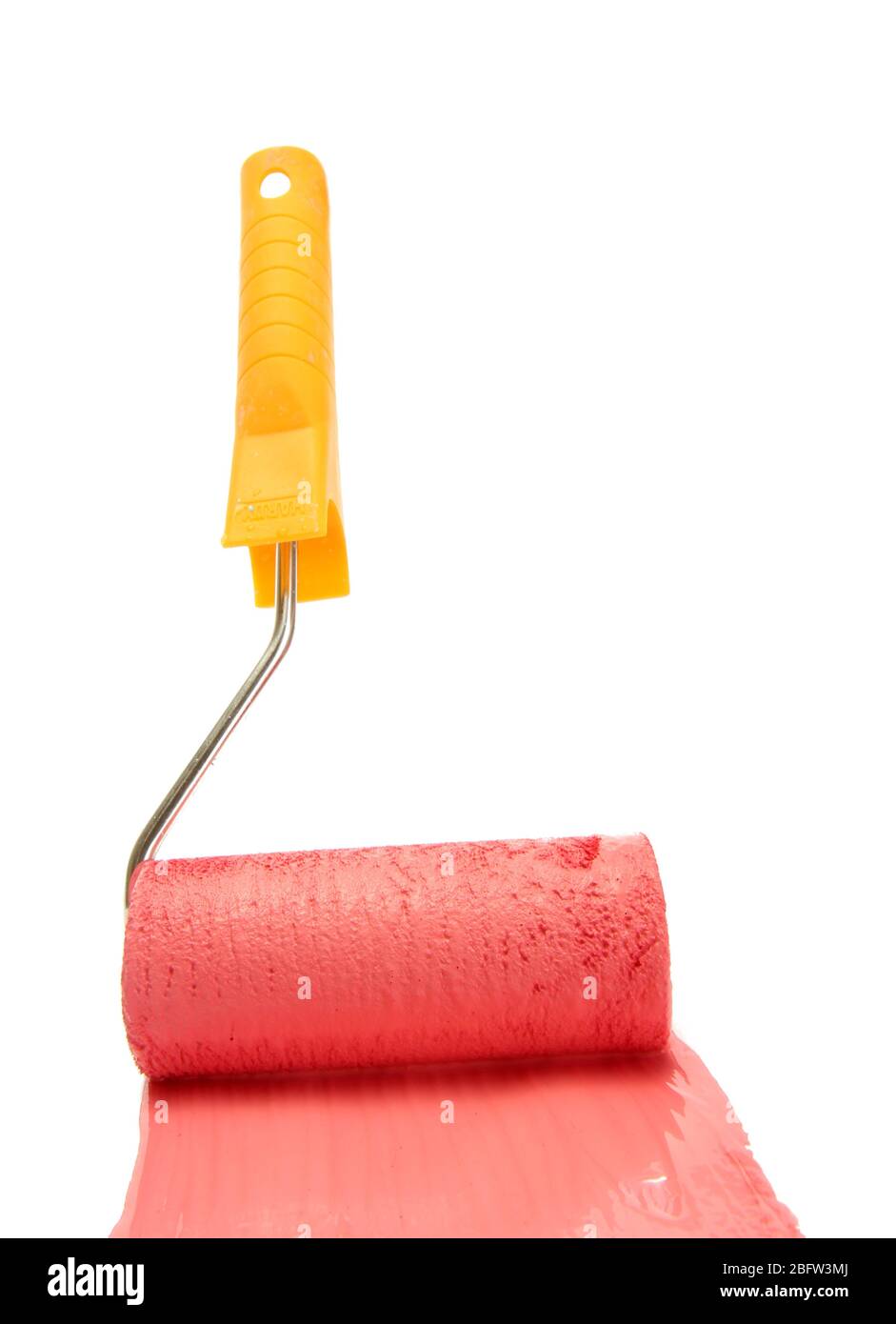 Paint roller with red paint isolated on white Stock Photo - Alamy