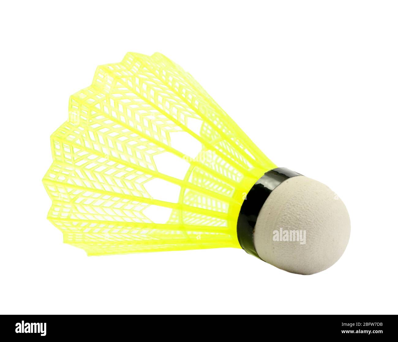 yellow plastic shuttlecock isolated on white Stock Photo