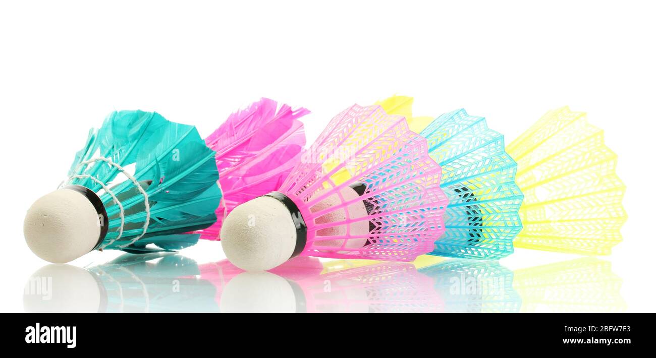 bright shuttlecocks isolated on white Stock Photo