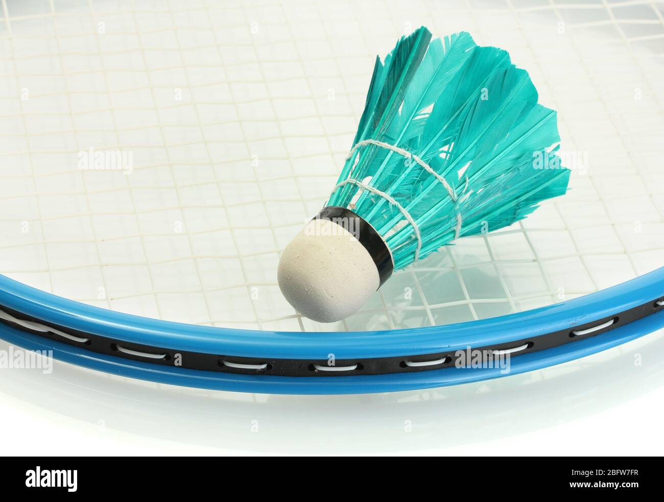 Badminton racket and shuttlecock, close up Stock Photo Alamy