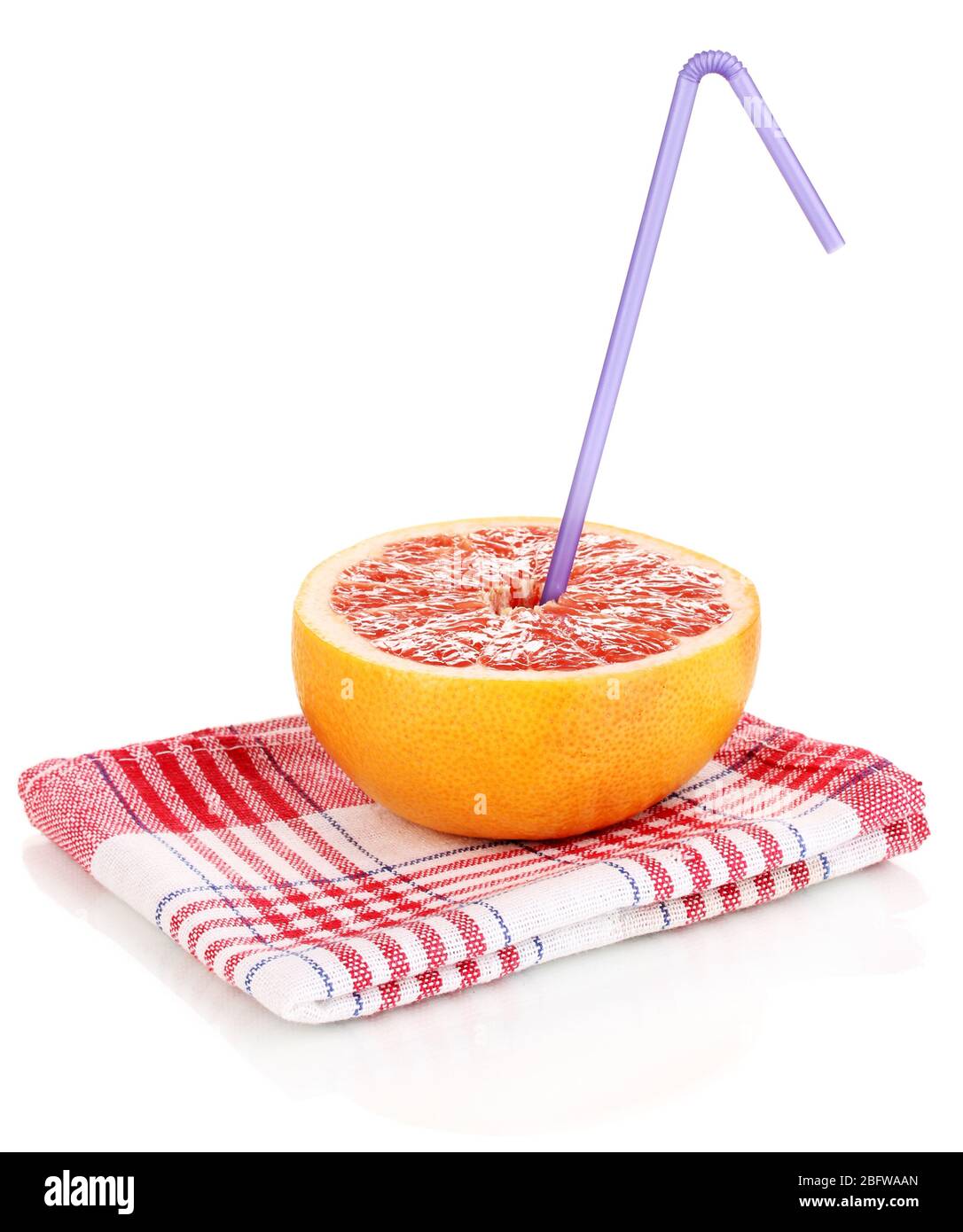Half of ripe grapefruit with tube isolated on white Stock Photo