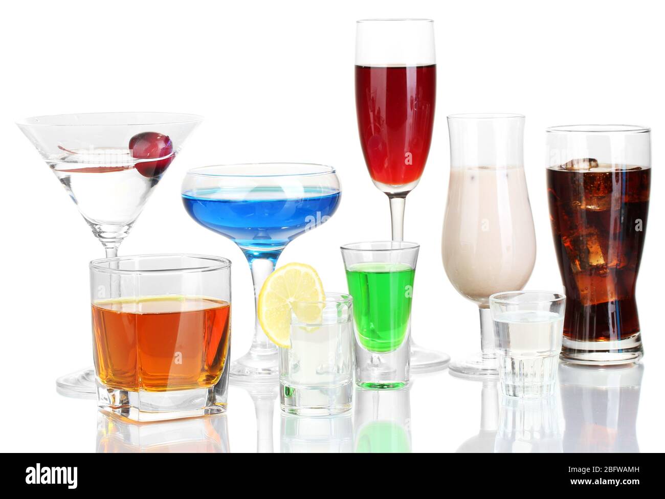 a variety of alcoholic drinks isolated on white Stock Photo Alamy