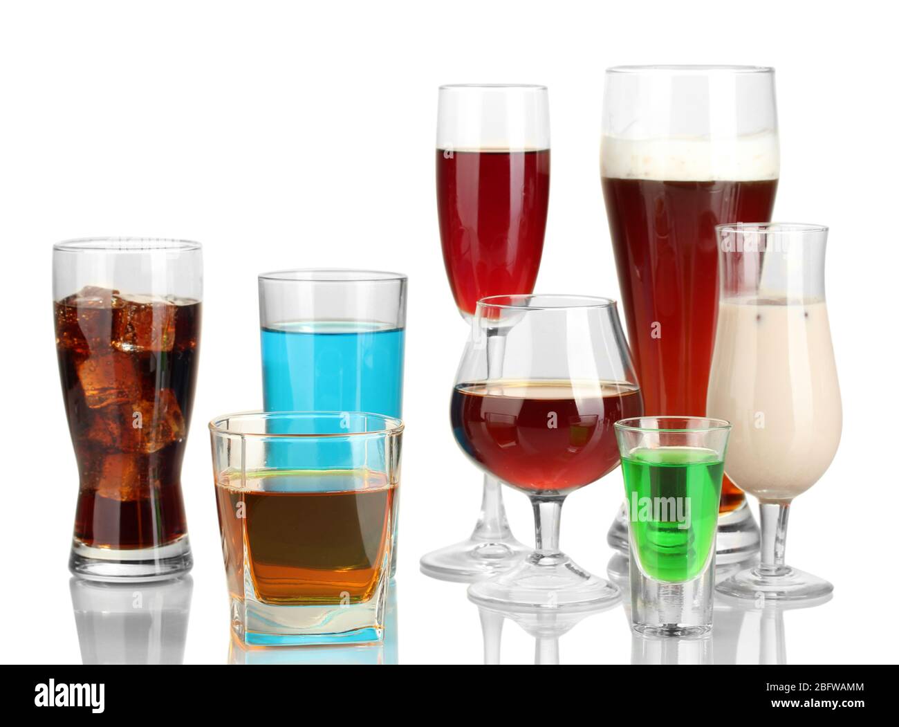 a variety of alcoholic drinks isolated on white Stock Photo Alamy