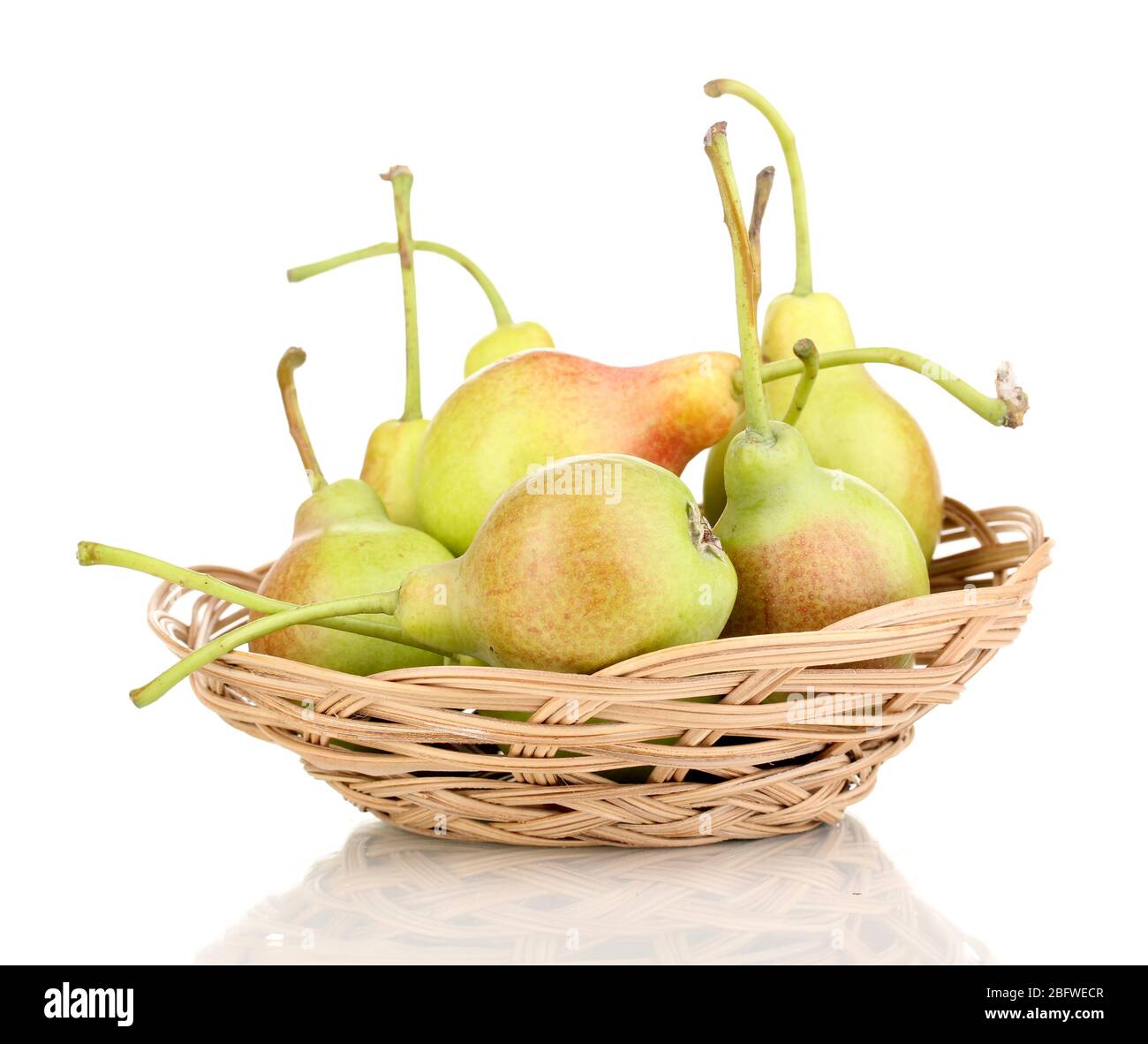 ripe pears in basket isolated on white Stock Photo - Alamy