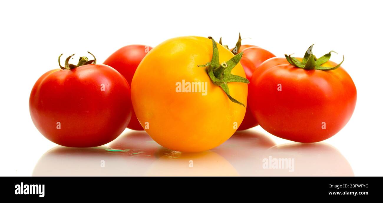 red and yellow tomatoes isolated on white Stock Photo - Alamy
