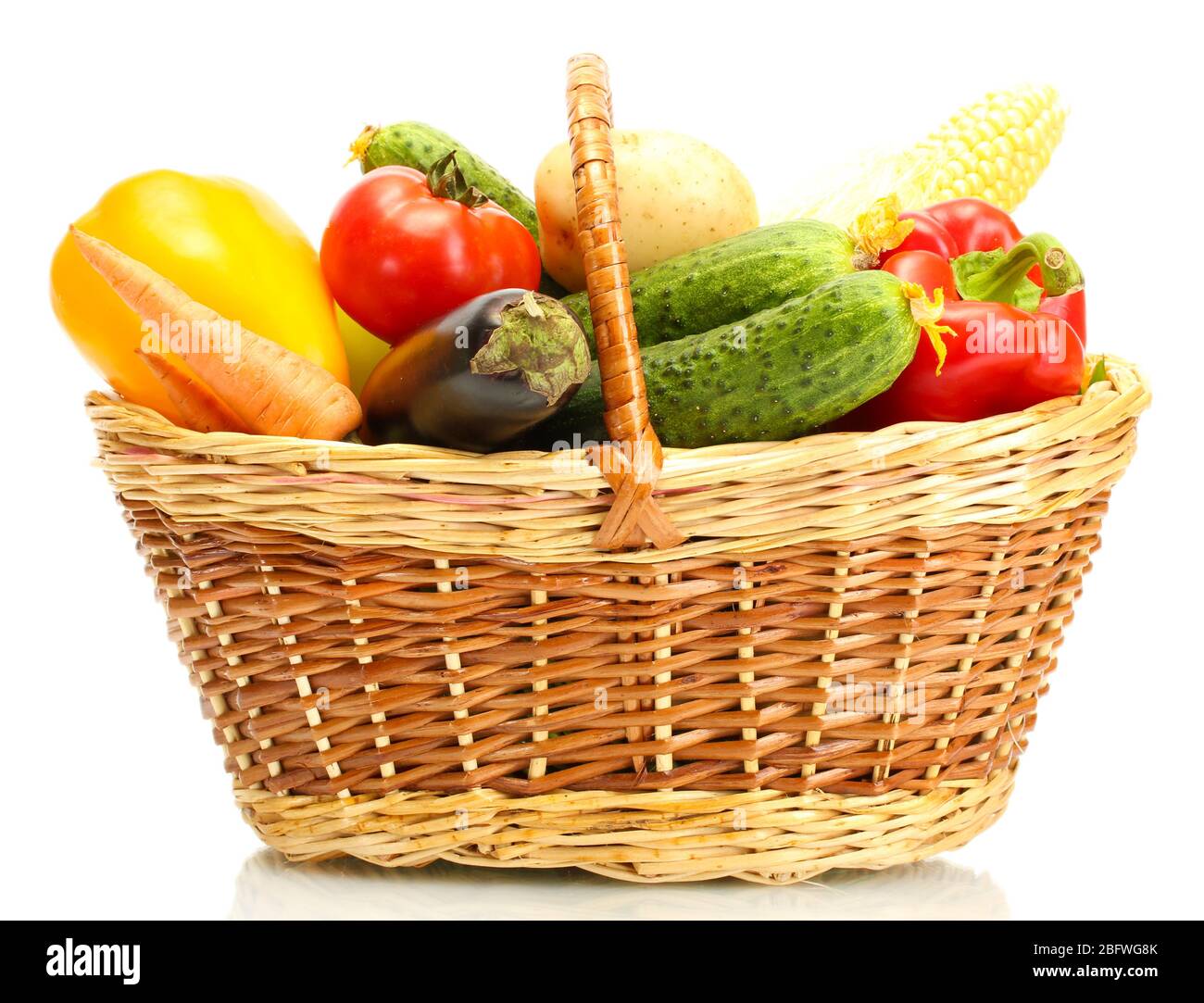 Fresh vegetables in basket isolated on white Stock Photo - Alamy