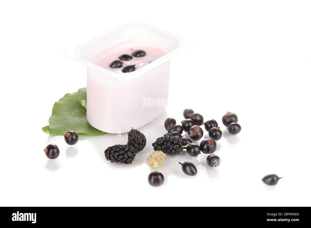 Yogurt with blueberries isolated on white Stock Photo