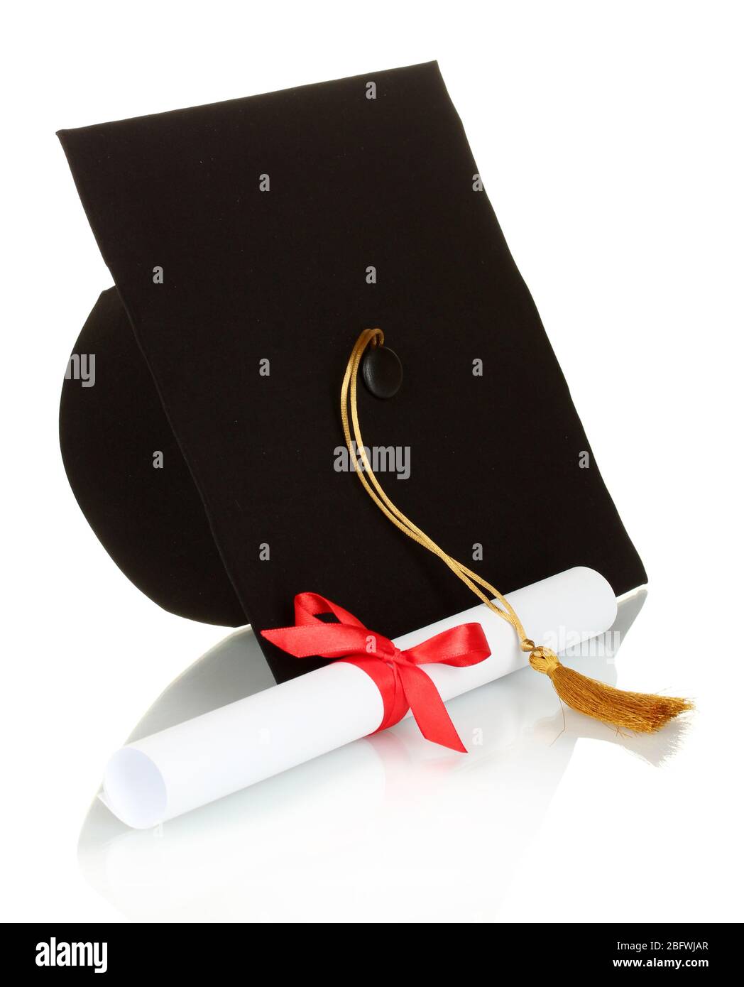 Grad hat and diploma isolated on white Stock Photo Alamy