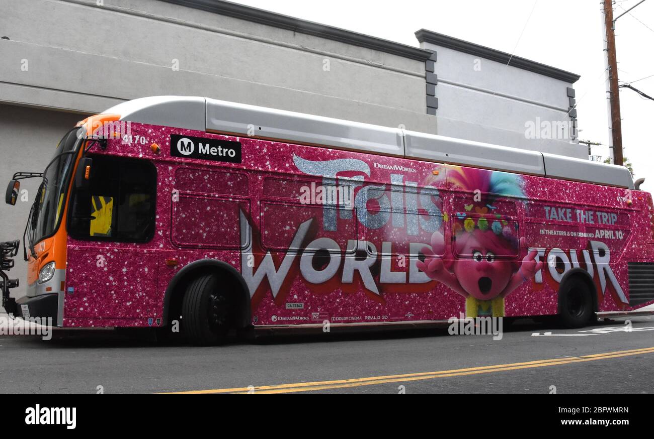 Los Angeles, California, USA 19th April 2020 A general view of atmosphere of Trolls World Tour Bus on April 19, 2020 in Los Angeles, California, USA. Photo by Barry King/Alamy Stock Photo Stock Photo