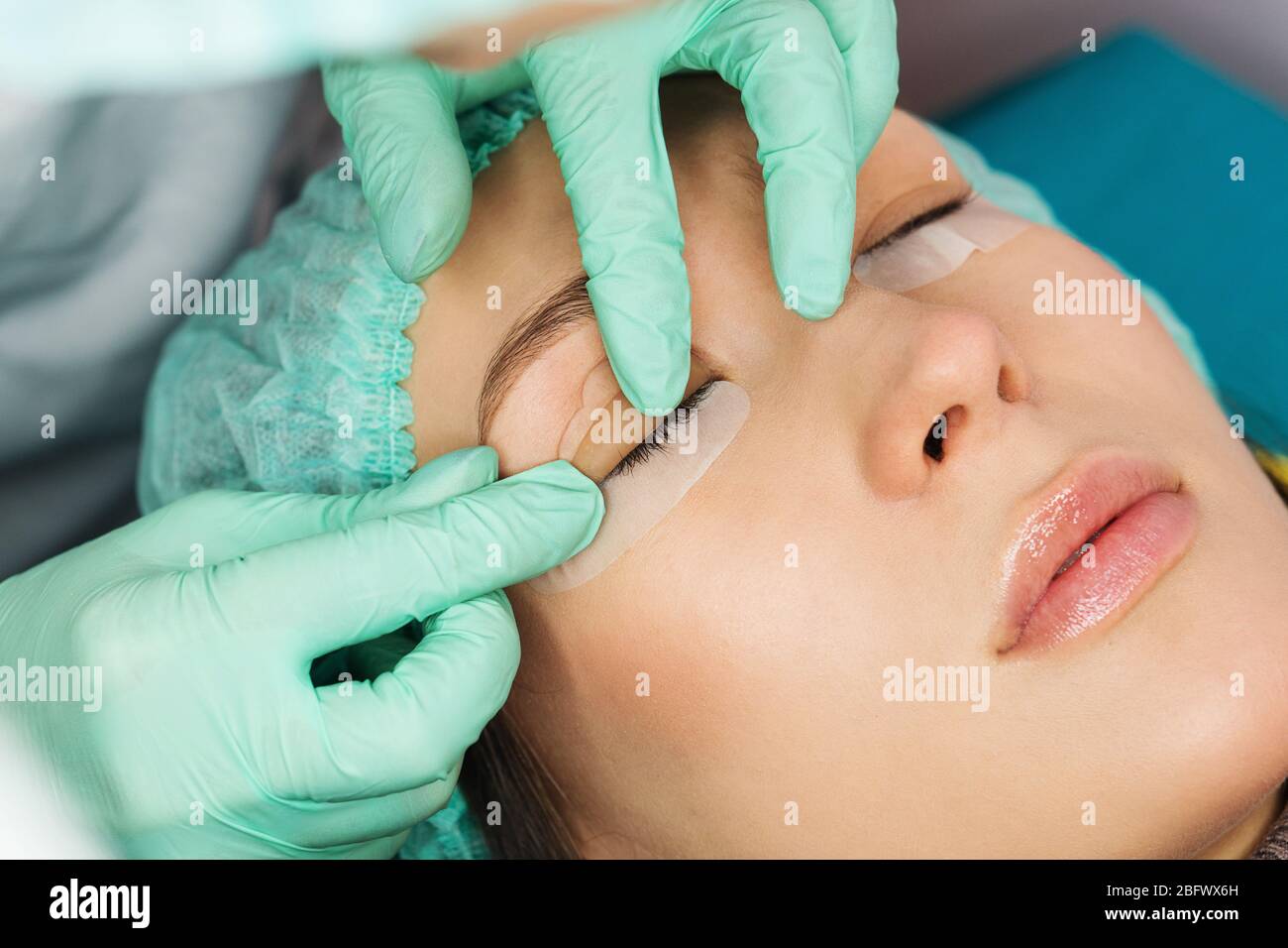 Eyelash care treatment procedures. Staining, curling, laminating for