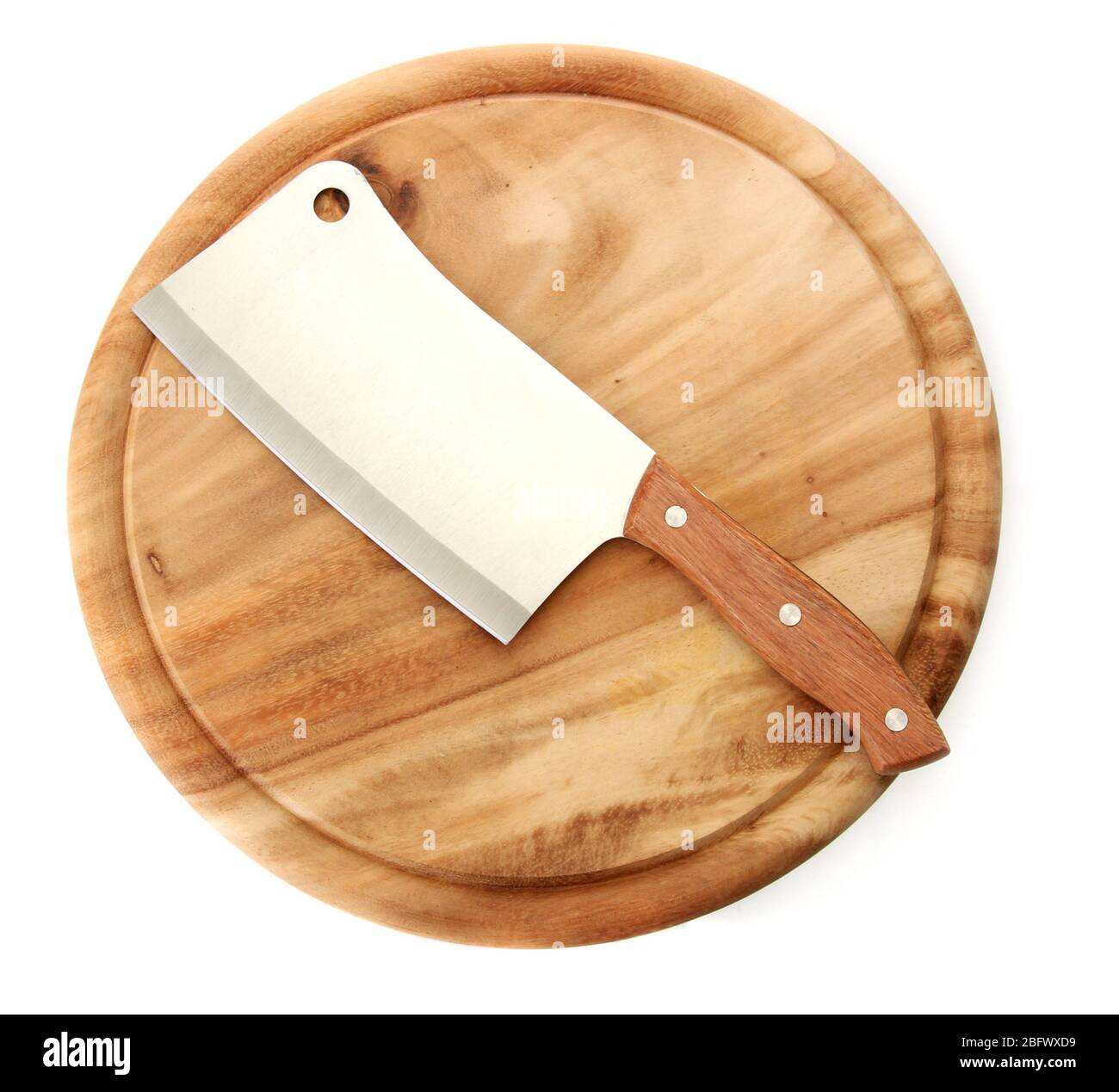 meat cleaver on cutting board isolated on white Stock Photo Alamy