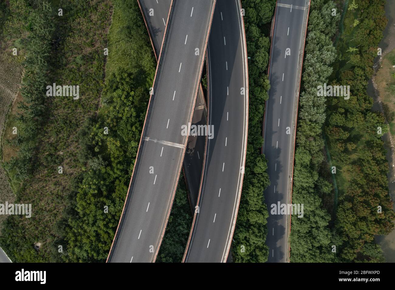 Aerial view of empty highway and overpass Stock Photo - Alamy