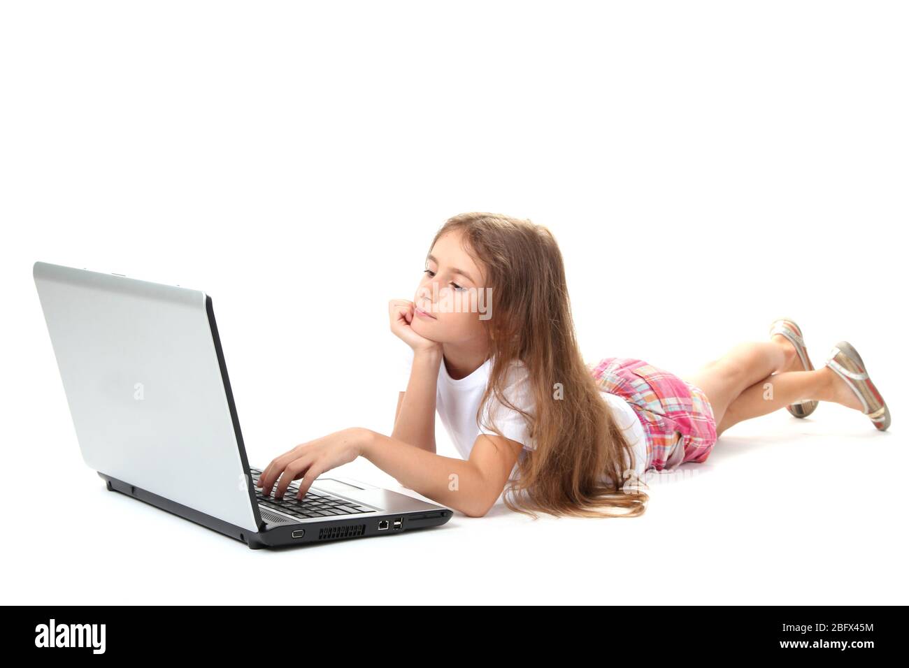 beautiful girl with laptop isolated on white Stock Photo - Alamy