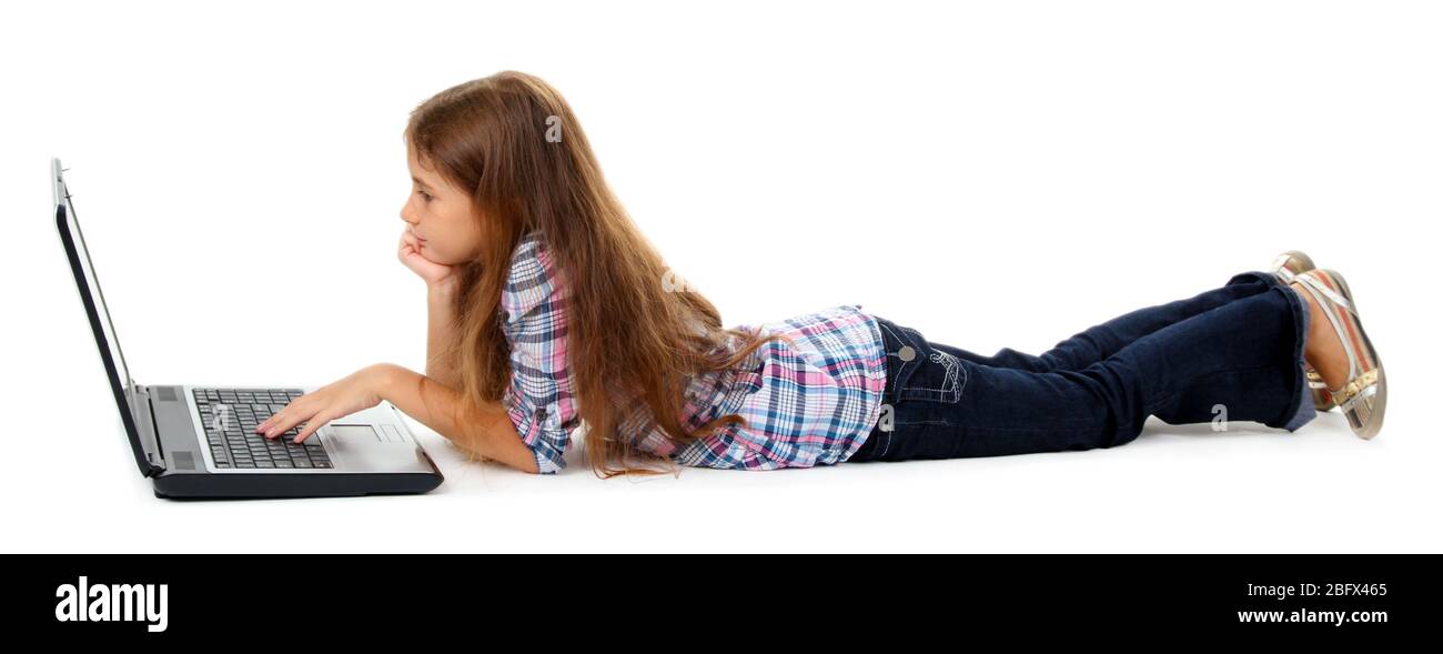 beautiful girl with laptop isolated on white Stock Photo - Alamy