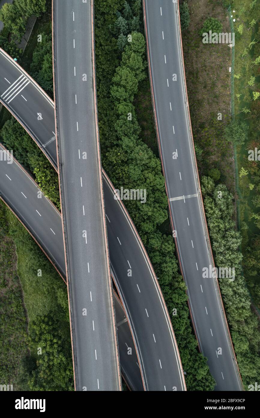 Aerial view of empty highway and overpass Stock Photo - Alamy