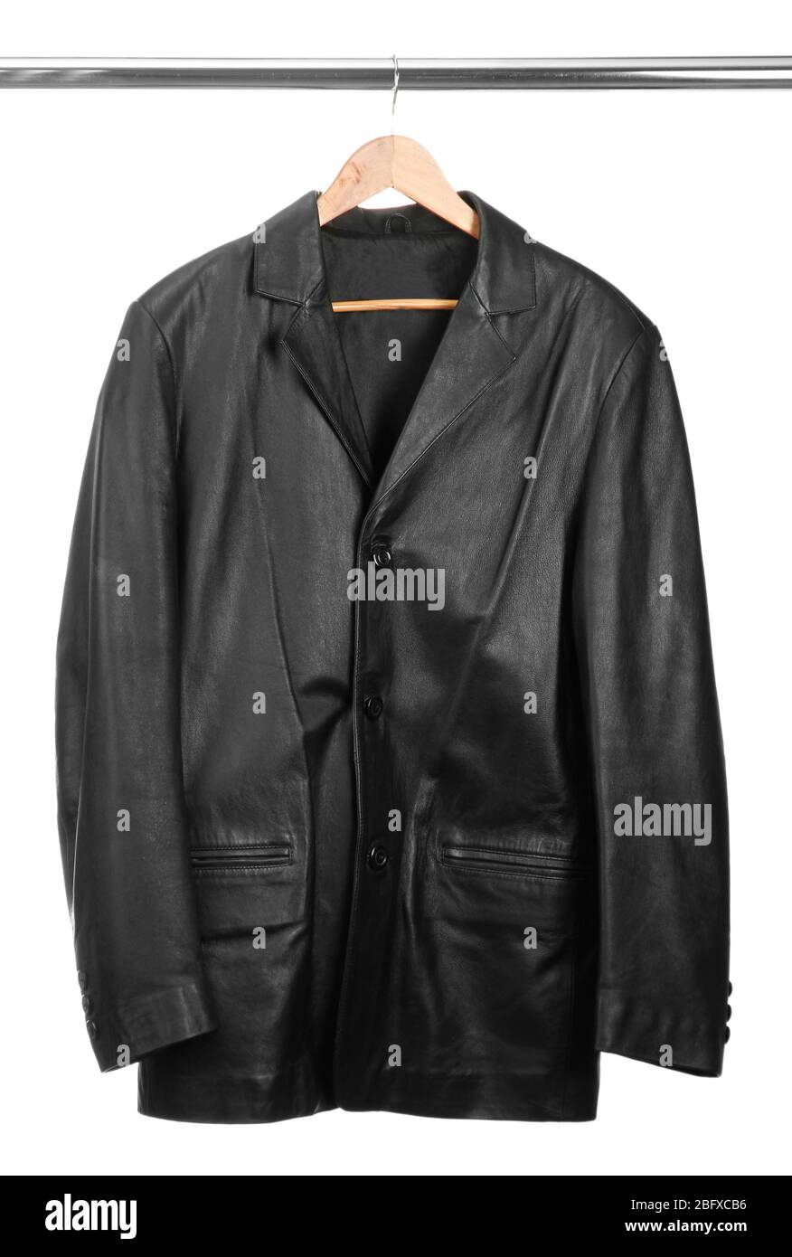 Coat hanger leather jacket hi-res stock photography and images - Alamy