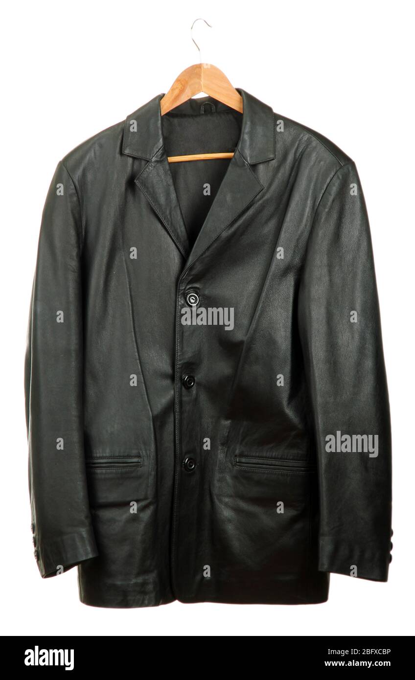 Coat hanger leather jacket hi-res stock photography and images - Alamy