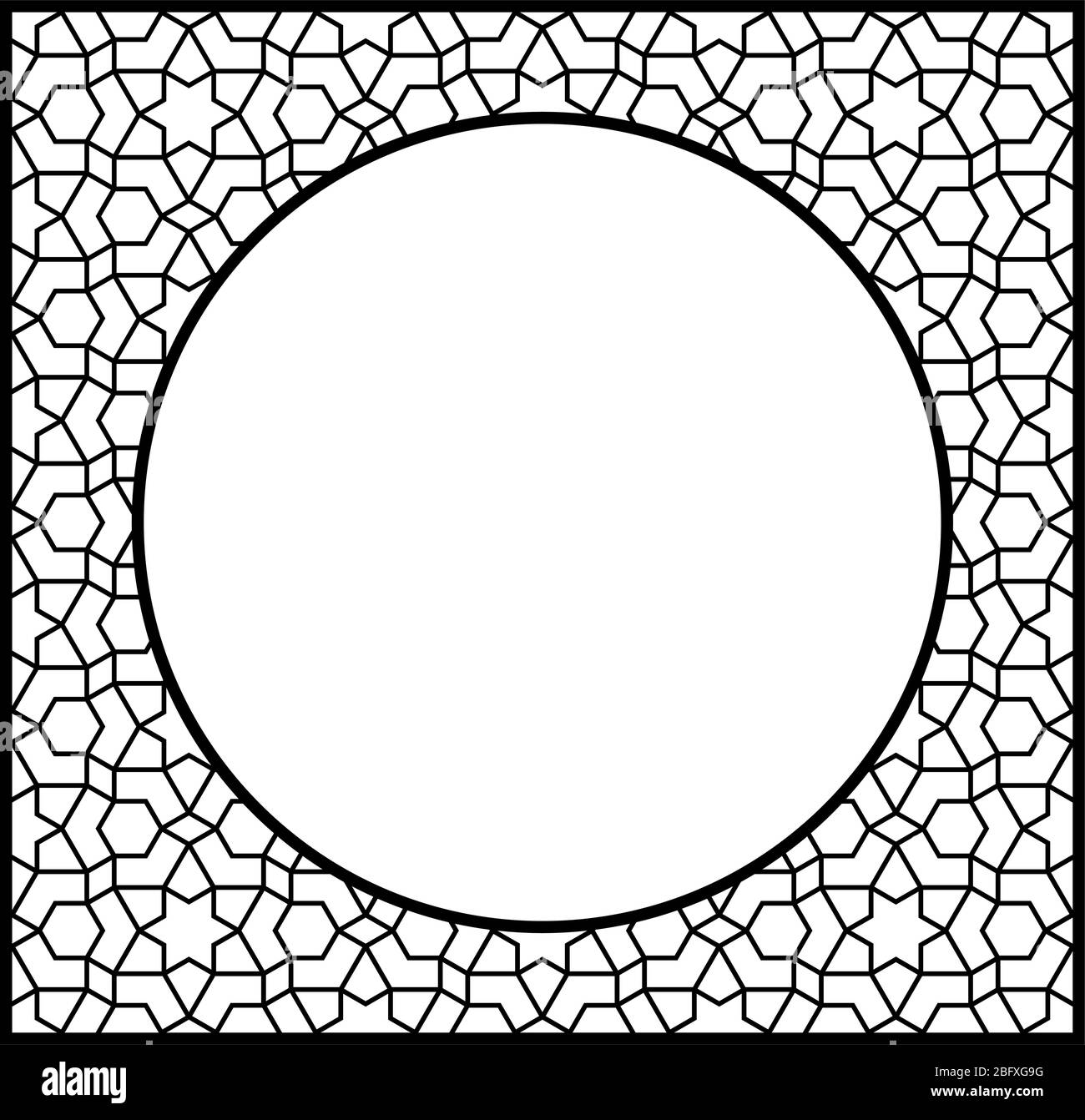 Frame with Arabic geometric ornament .IS NOT SQUARE.The ratio is 1 to 0.963.Brown color.Average thickness lines. Stock Vector