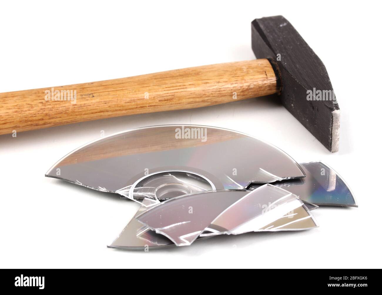 Disk broken hammer with information isolated on white Stock Photo