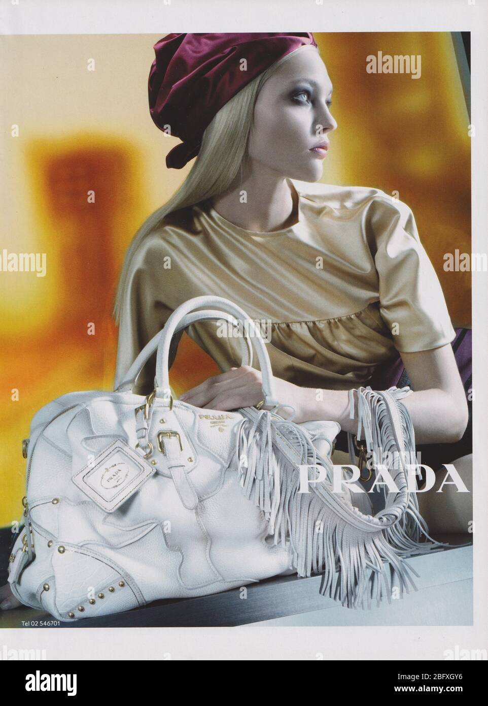 poster advertising PRADA fashion house with Sasha Pivovarova in paper  magazine from 2007 year, advertisement, creative PRADA advert from 2000s  Stock Photo - Alamy