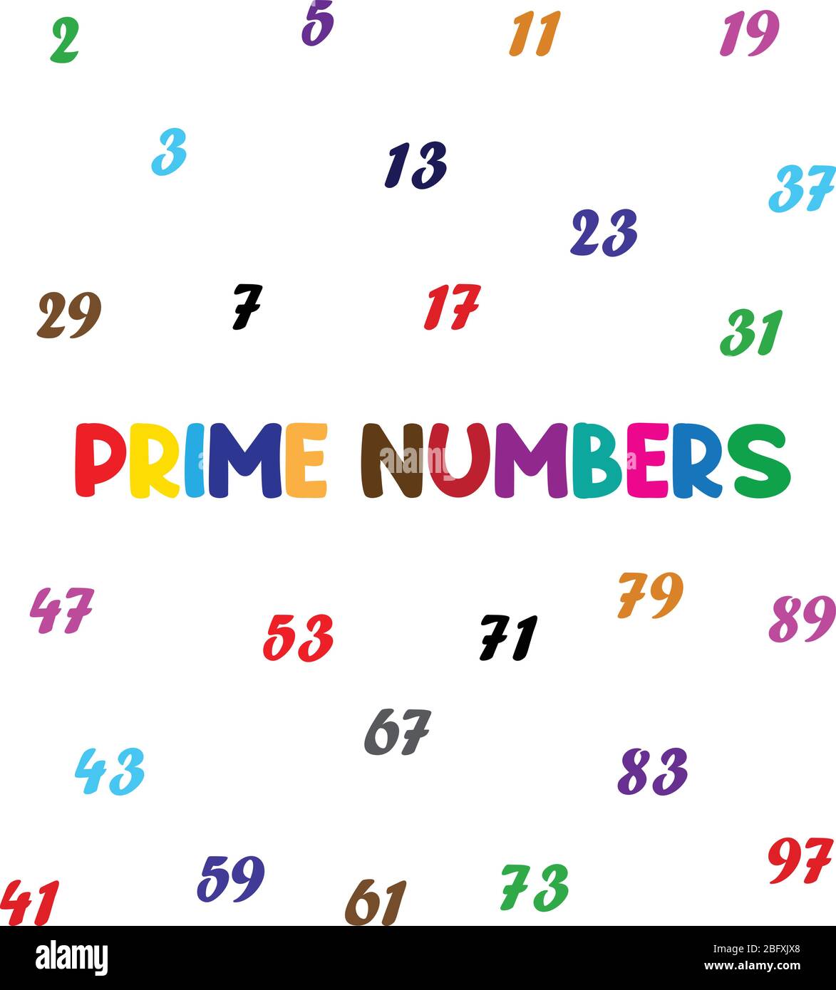 prime numbers between 1 and 100. Stock Vector