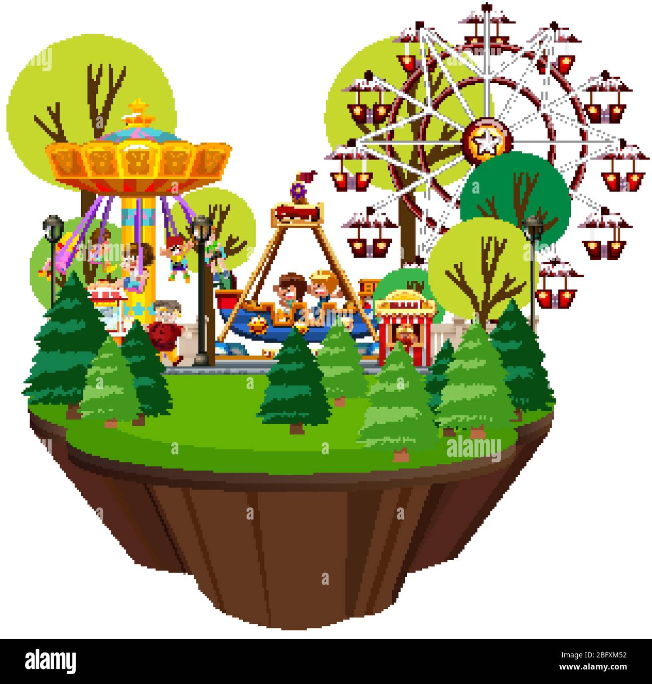 Scene with many kids playing on circus rides illustration Stock Vector ...