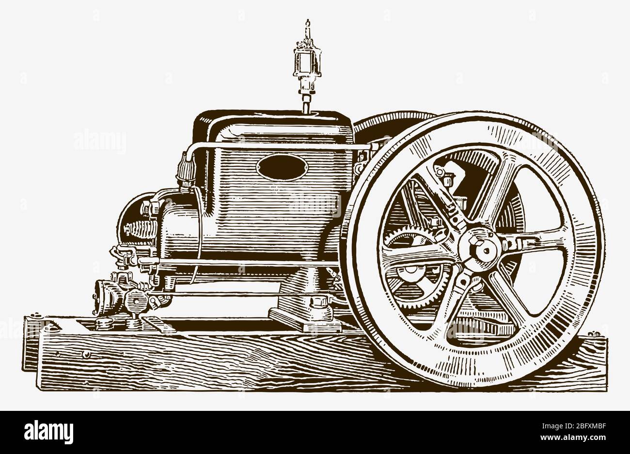 Historical farm engine in side view. Illustration after an engraving from the early 20th century Stock Vector
