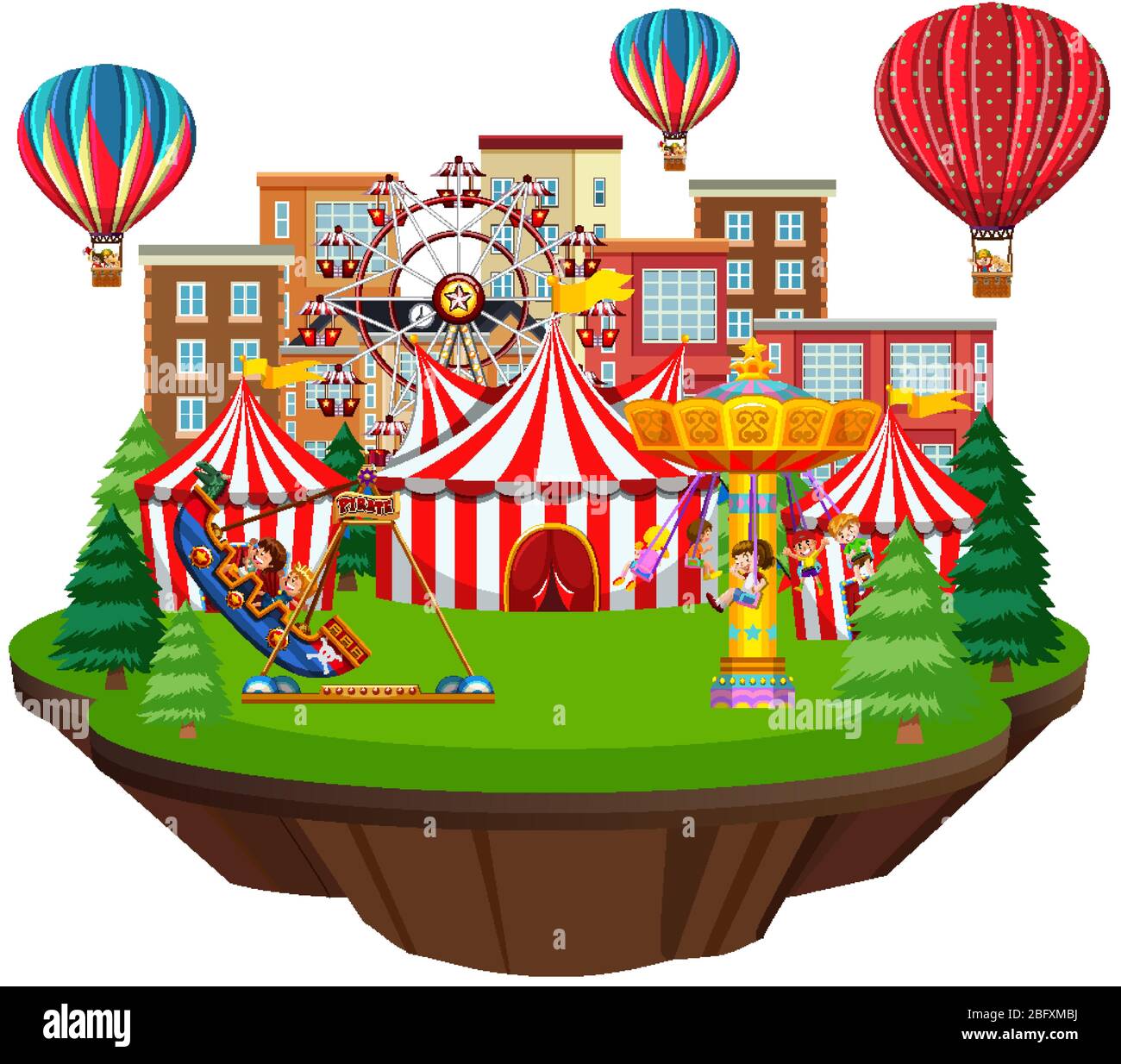 Scene with many rides in the park illustration Stock Vector Image & Art ...