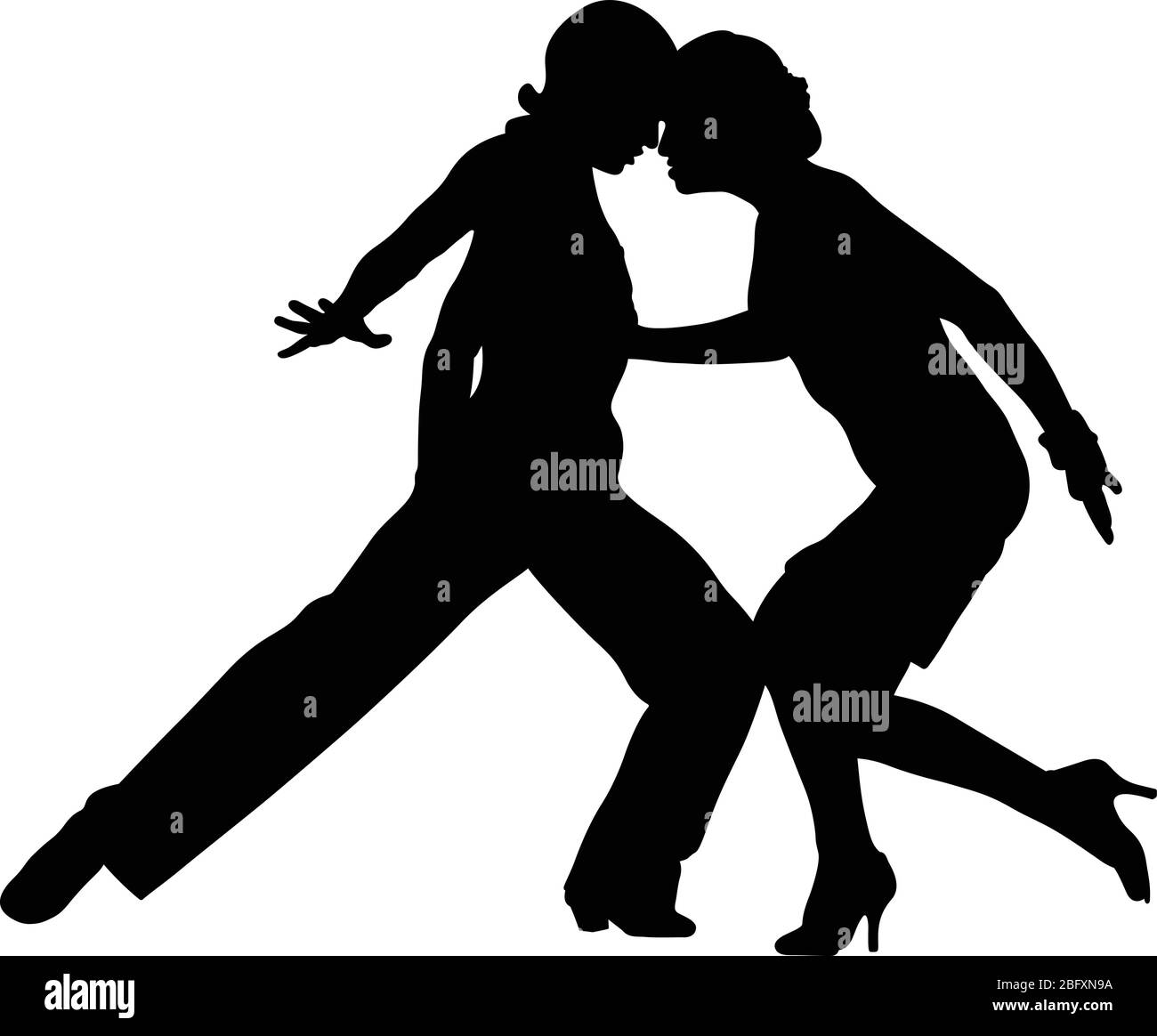 Ballroom Dancing Black Silhouette Passion Couple Dancers Stock Vector