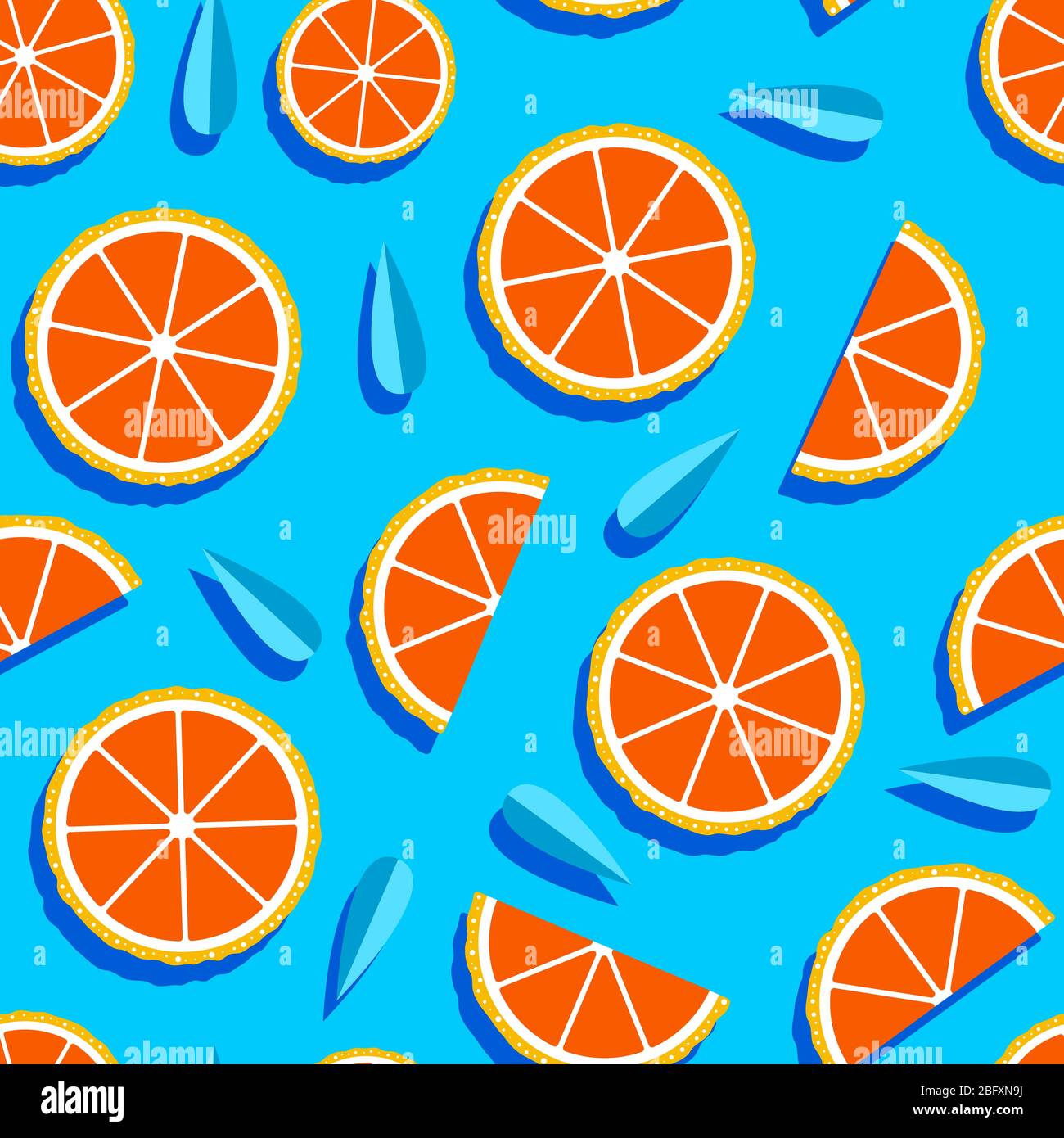 Seamless pattern with grapefruit slices and leaves on water surface ...