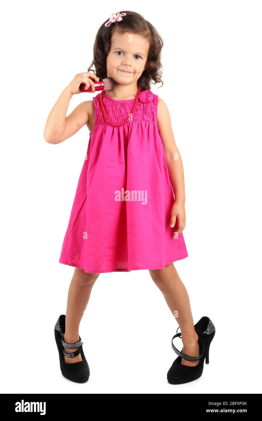 beautiful little girl doing makeup isolated on white Stock Photo Alamy