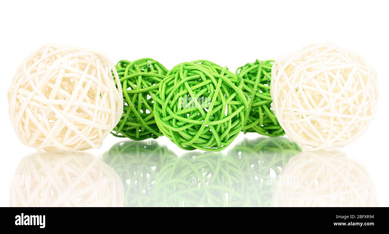 wicker bamboo balls isolated on white Stock Photo