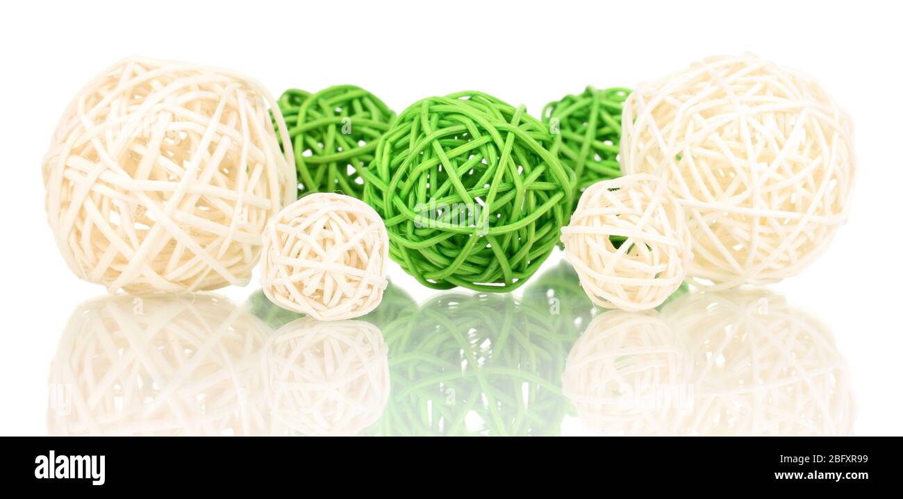 wicker bamboo balls isolated on white Stock Photo